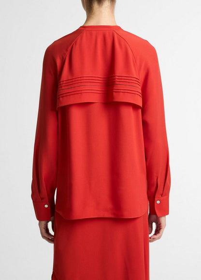 Vince Pintuck Satin Half-Placket Blouse - Shirts & Tees