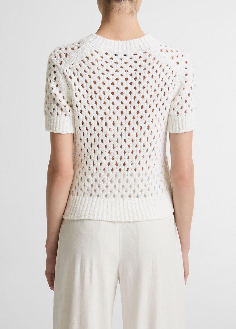 Vince Honeycomb Italian Cotton & Linen-Blend Short-Sleeve Sweater - Crew Neck
