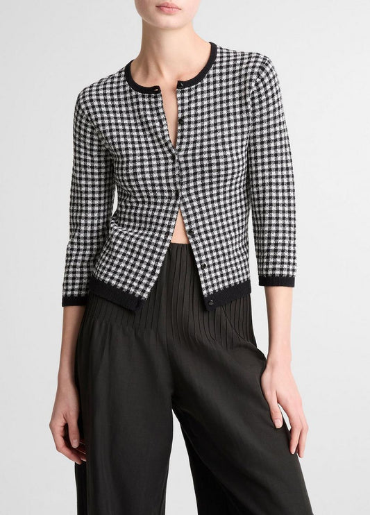 Vince Gingham Italian Wool-Blend Cardigan - Cardigans
