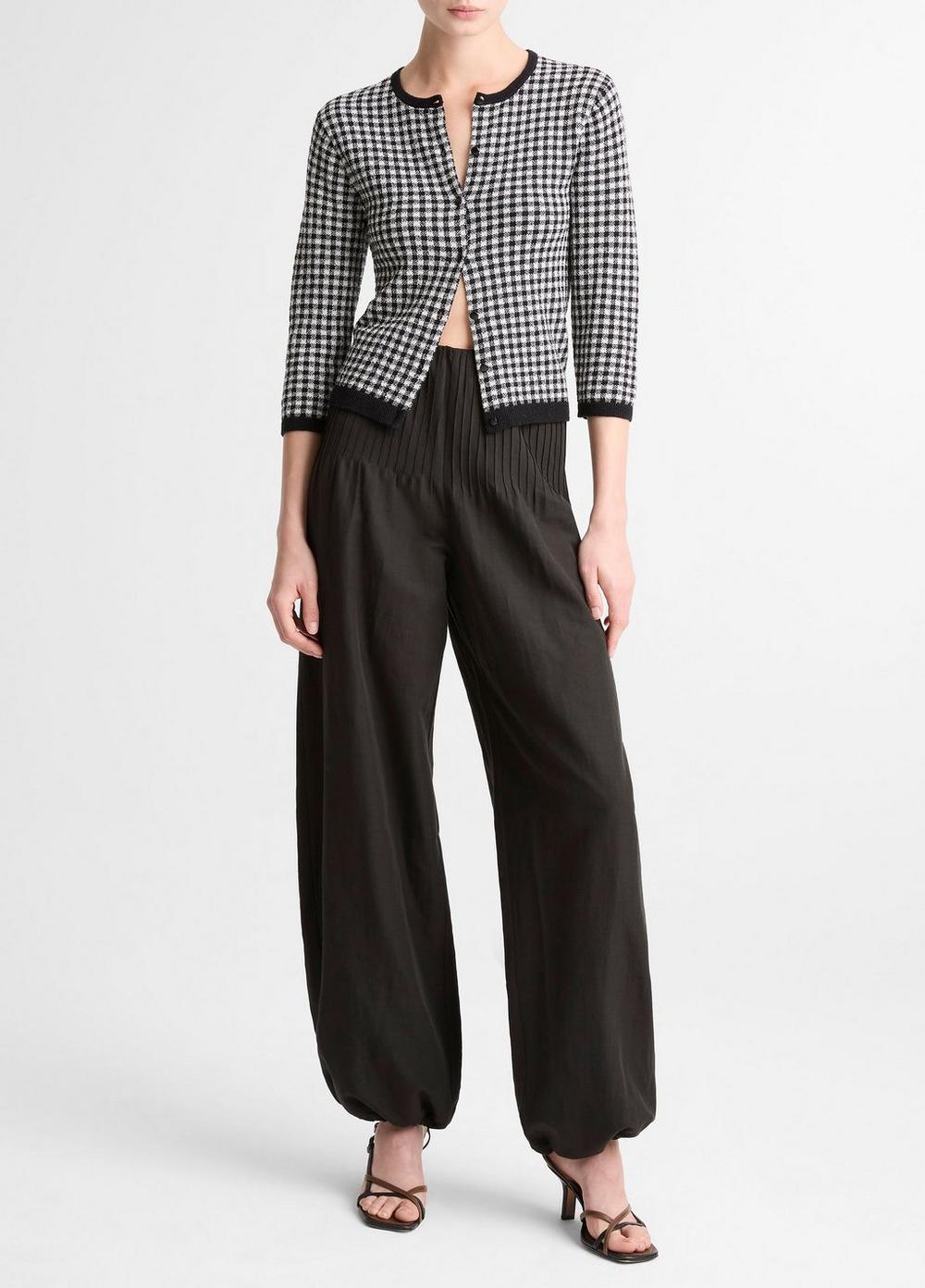 Vince Pintuck High-Rise Wide-Leg Drawcord-Hem Pant - Wide Leg