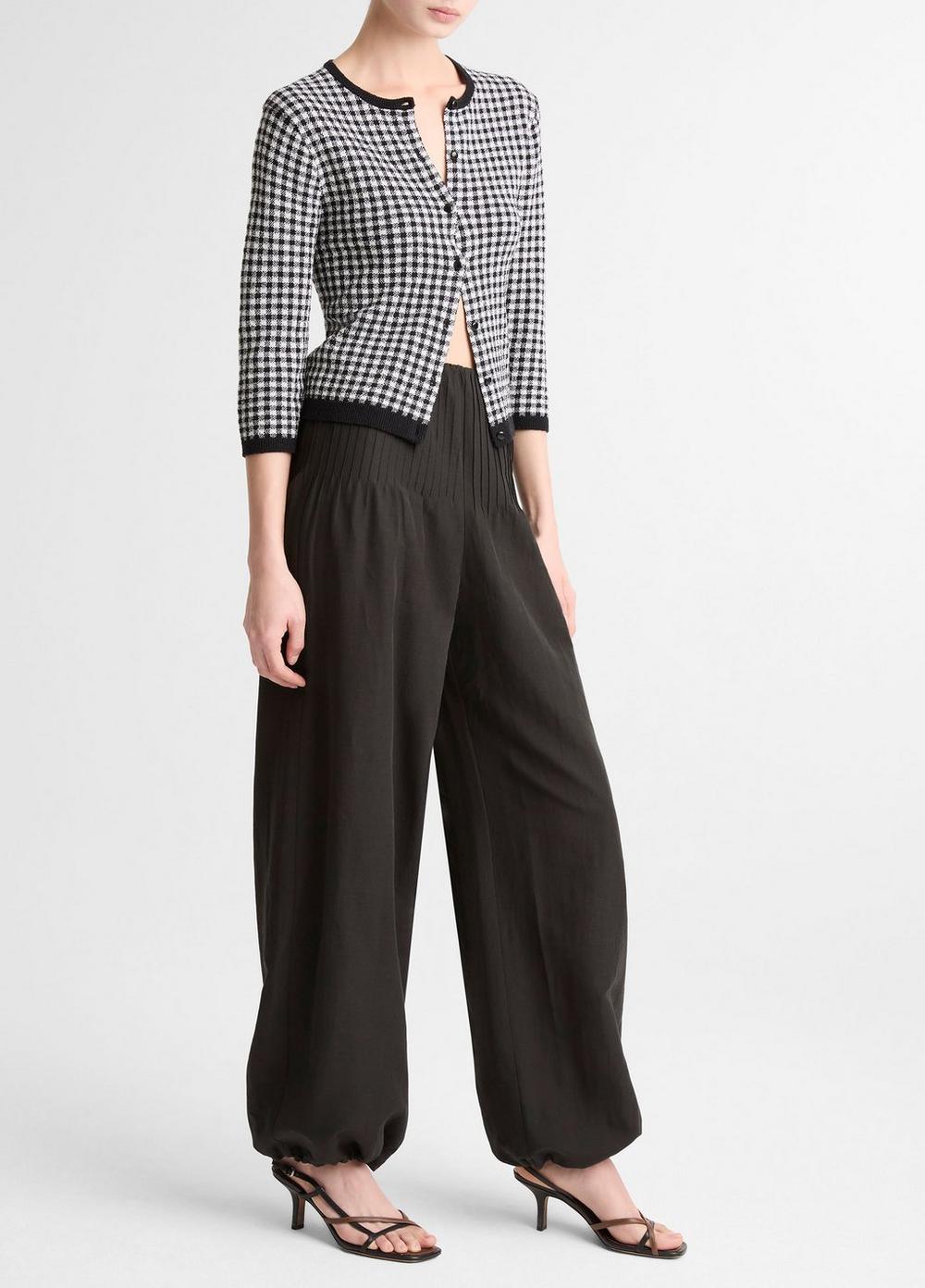Vince Pintuck High-Rise Wide-Leg Drawcord-Hem Pant - Wide Leg