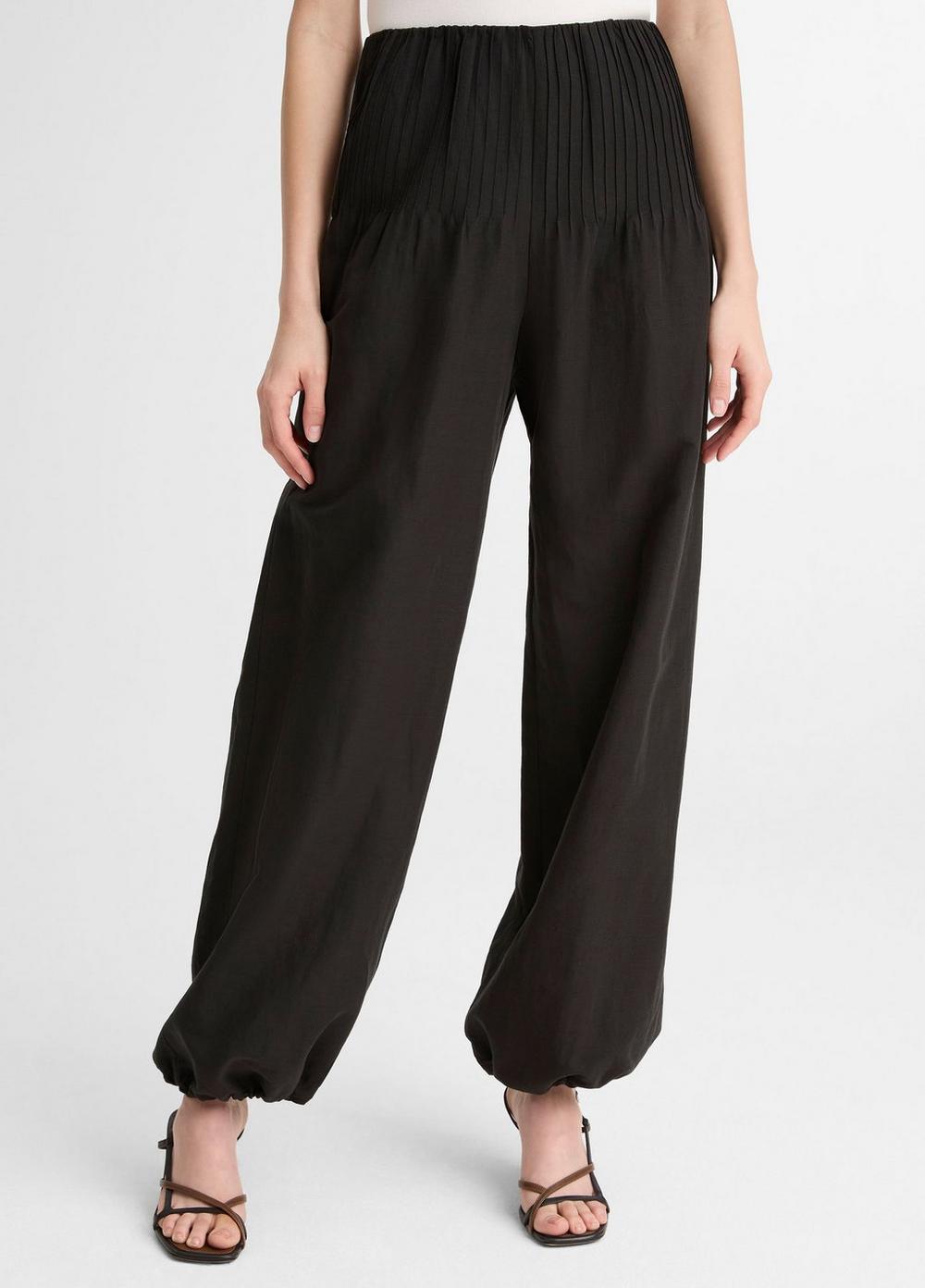 Vince Pintuck High-Rise Wide-Leg Drawcord-Hem Pant - Wide Leg