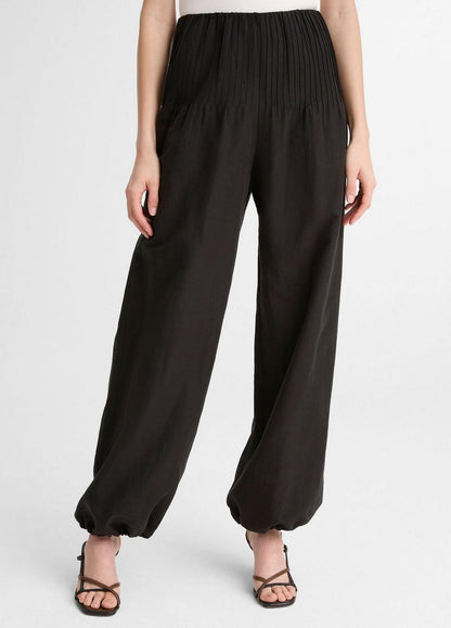 Vince Pintuck High-Rise Wide-Leg Drawcord-Hem Pant - Wide Leg