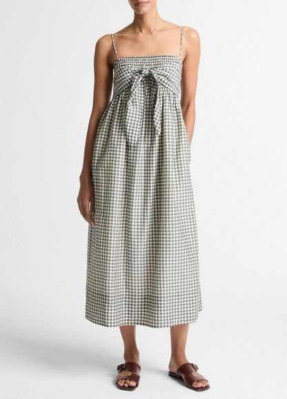 Vince Gingham Cotton-Silk Tie Smocked Dress - Dresses