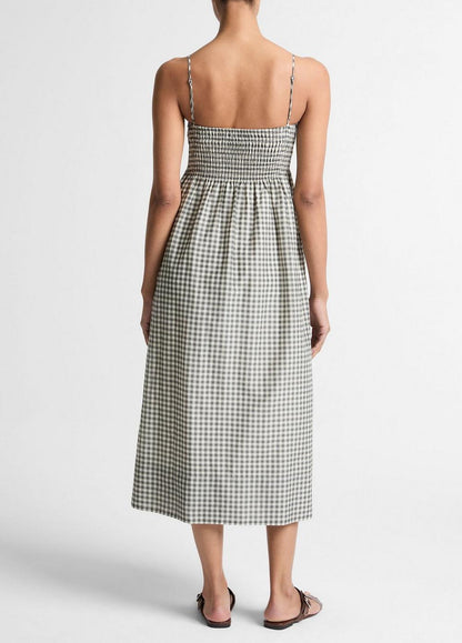 Vince Gingham Cotton-Silk Tie Smocked Dress - Dresses