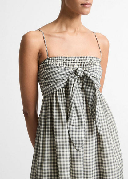 Vince Gingham Cotton-Silk Tie Smocked Dress - Dresses