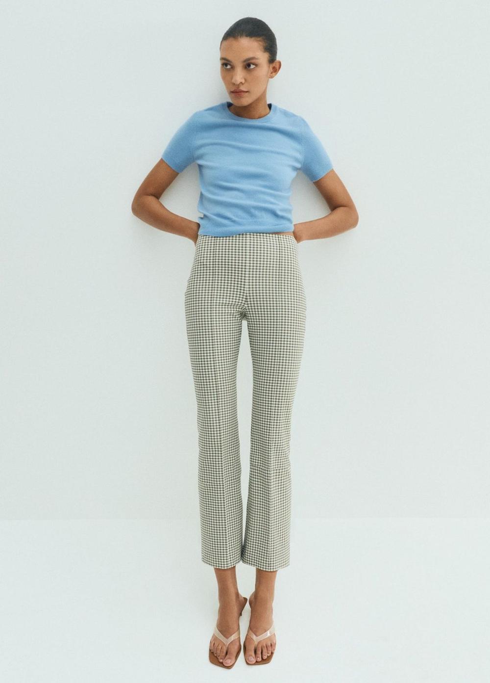 Vince Niki Gingham Mid-Rise Crop Flare Pant - Trousers