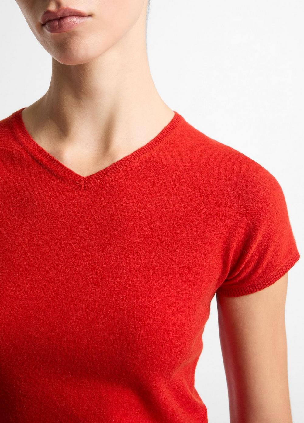 Vince Wool & Cashmere-Blend High V-Neck Short-Sleeve Sweater - Sweaters