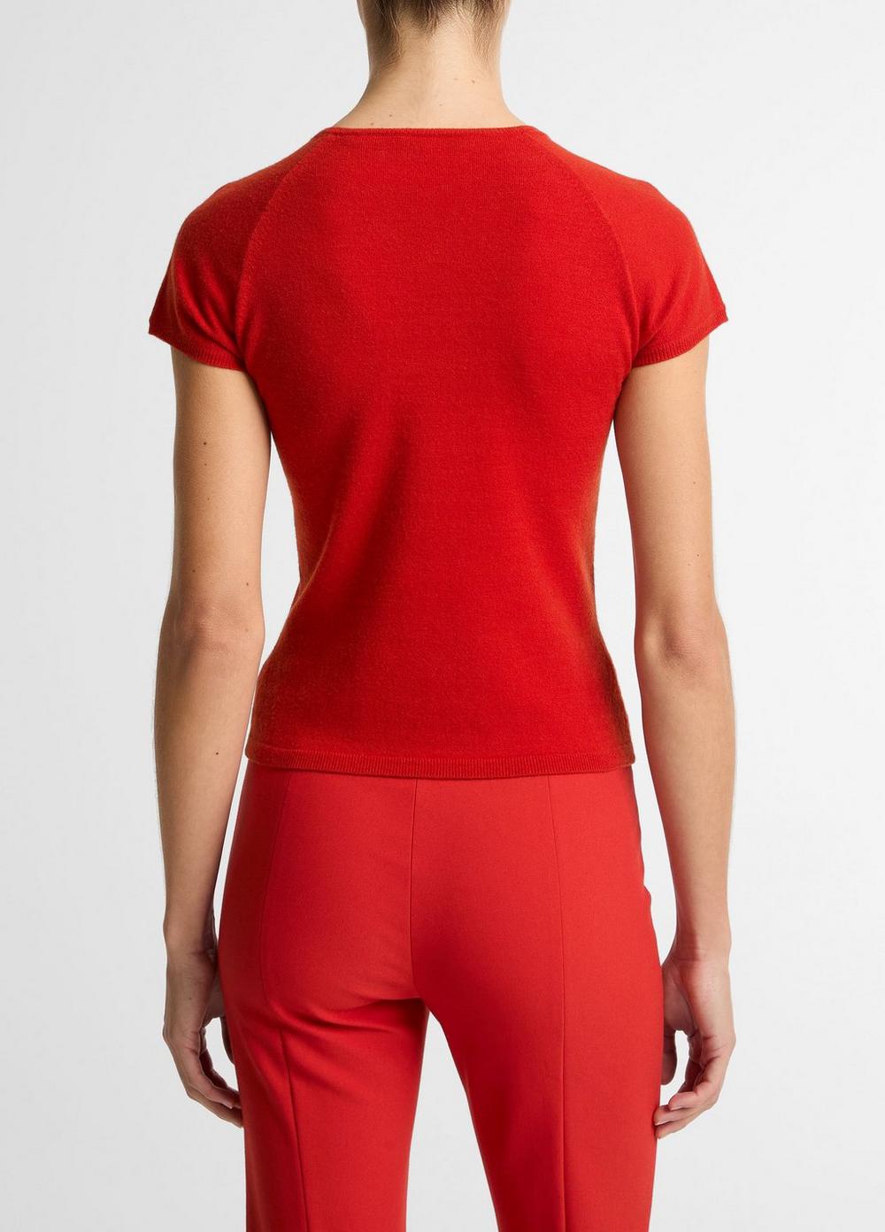 Vince Wool & Cashmere-Blend High V-Neck Short-Sleeve Sweater - Sweaters