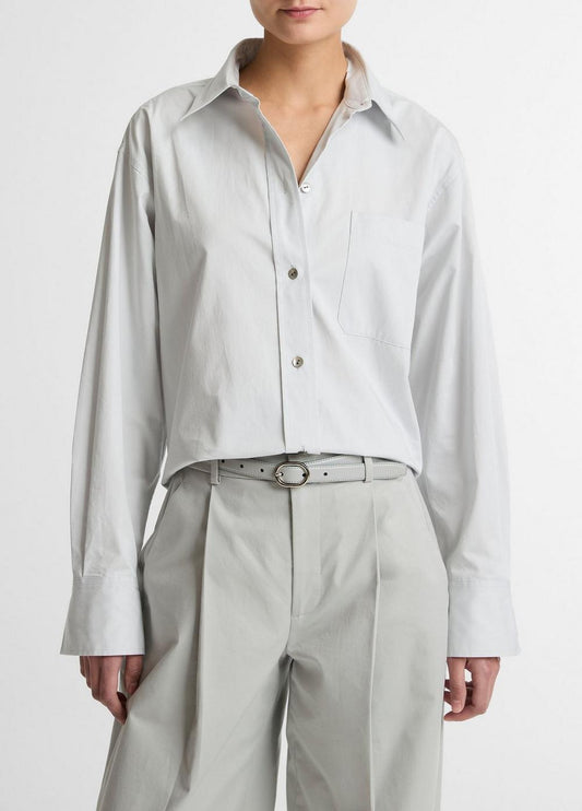 Vince Cotton Cropped Button-Front Shirt  - Long Sleeve