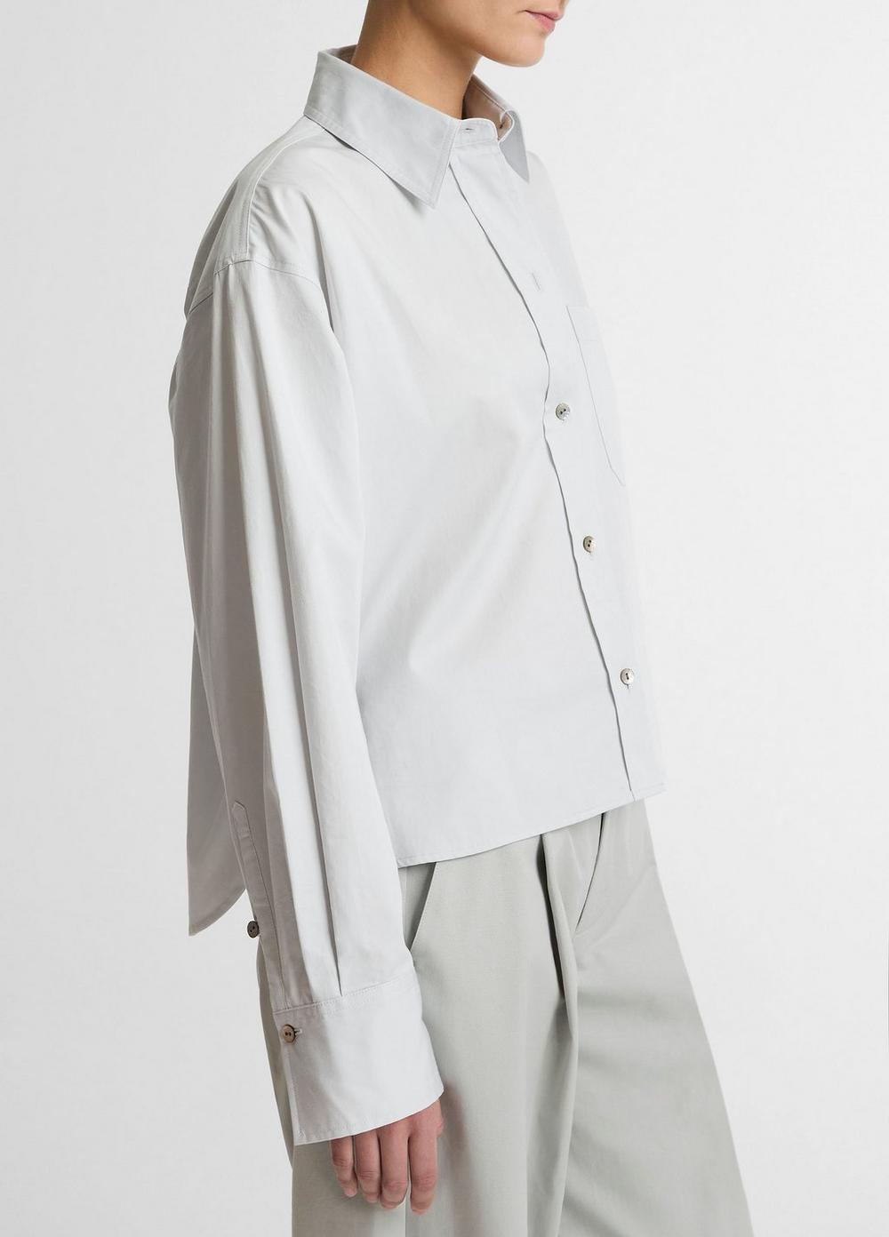 Vince Cotton Cropped Button-Front Shirt  - Long Sleeve
