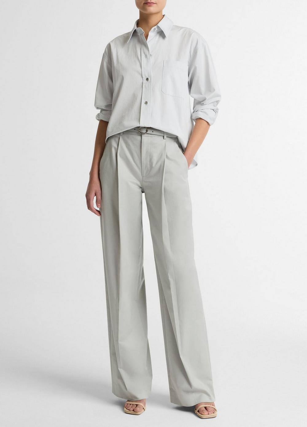 Vince Cotton Cropped Button-Front Shirt  - Long Sleeve