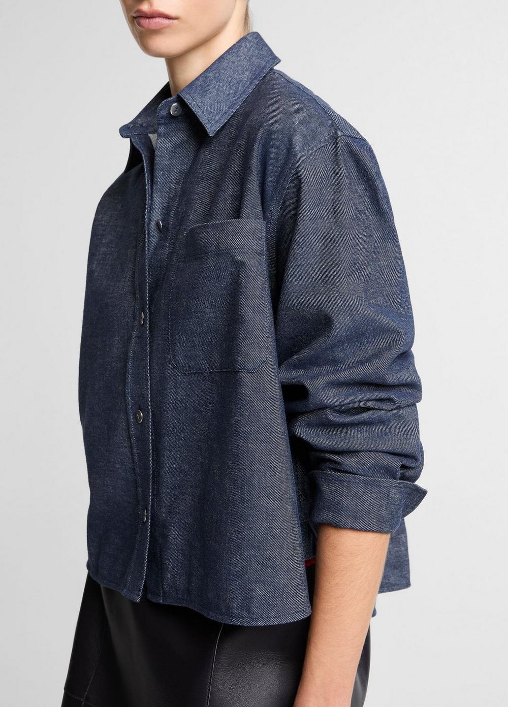 Vince Cotton-Linen Chambray Cropped Button-Front Shirt - Long Sleeve