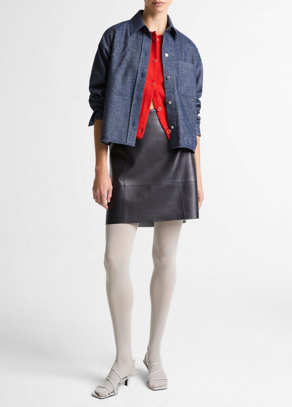 Vince Cotton-Linen Chambray Cropped Button-Front Shirt - Long Sleeve