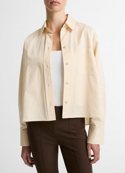 Vince Cotton Cropped Button-Front Shirt  - Long Sleeve