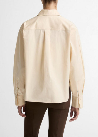 Vince Cotton Cropped Button-Front Shirt  - Long Sleeve
