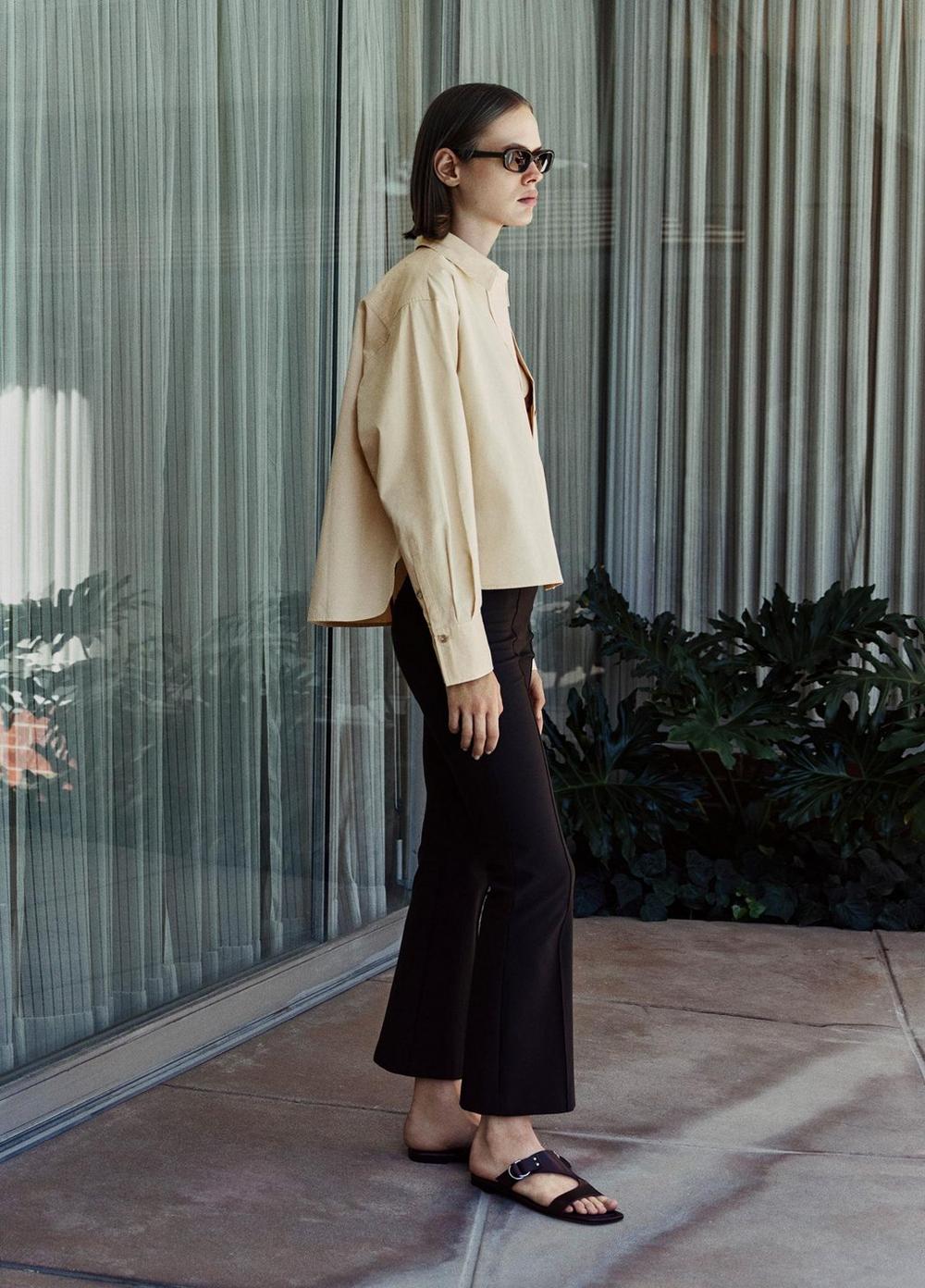 Vince Cotton Cropped Button-Front Shirt  - Long Sleeve