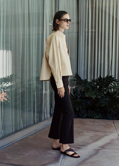 Vince Cotton Cropped Button-Front Shirt  - Long Sleeve