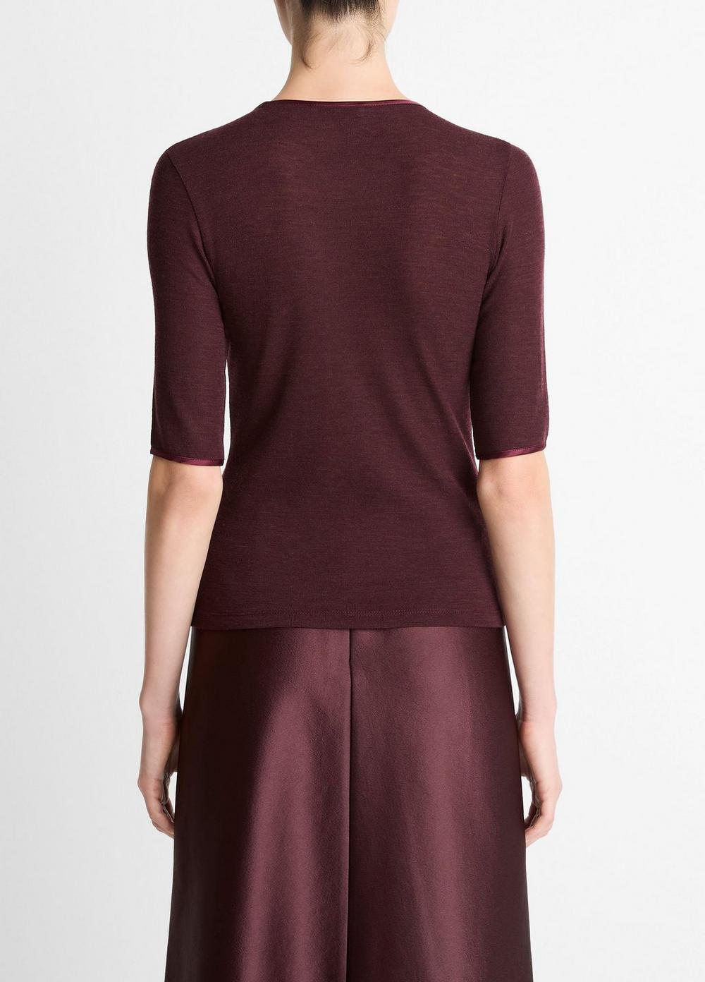 Vince Satin-Trim Wool Elbow-Sleeve T-Shirt - Shirts & Tees