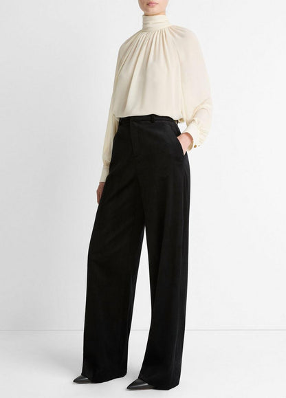 Vince Italian Velvet High-Waist Wide-Leg Trouser - Pants & Shorts