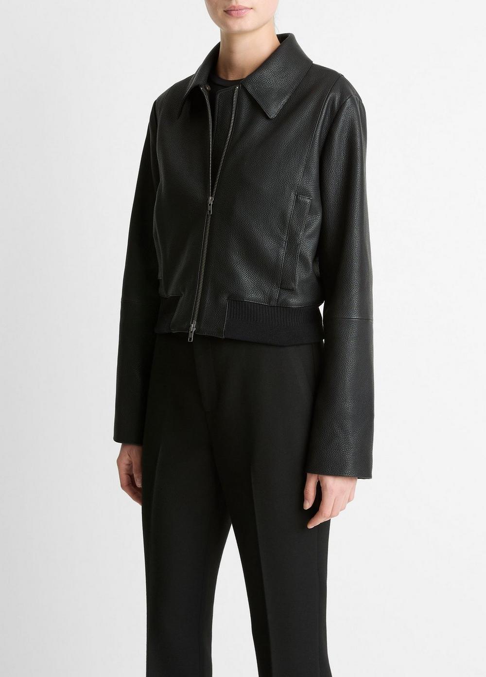Vince Shearling-Trim Shrunken Leather Jacket - Jackets & Outerwear