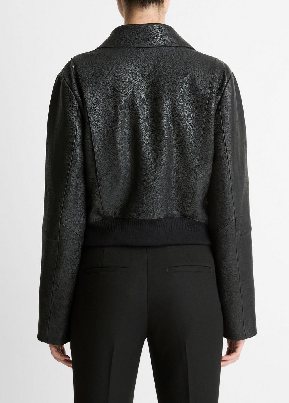 Vince Shearling-Trim Shrunken Leather Jacket - Jackets & Outerwear