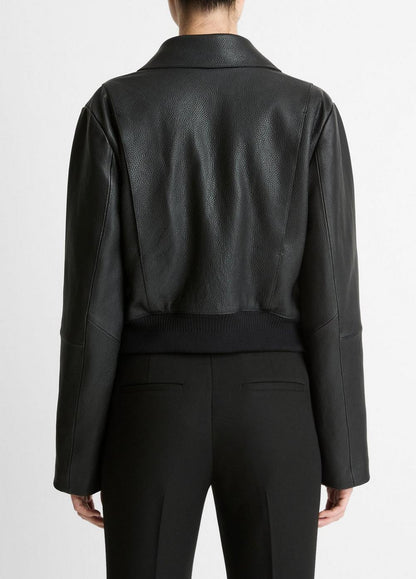 Vince Shearling-Trim Shrunken Leather Jacket - Jackets & Outerwear
