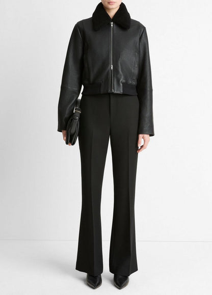 Vince Shearling-Trim Shrunken Leather Jacket - Jackets & Outerwear