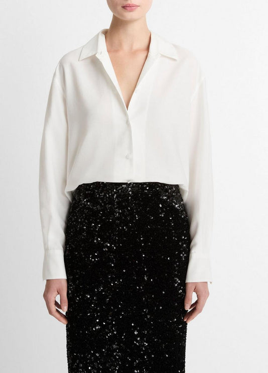 Vince Refined Twill Covered-Button Shirt - Shirts & Tees
