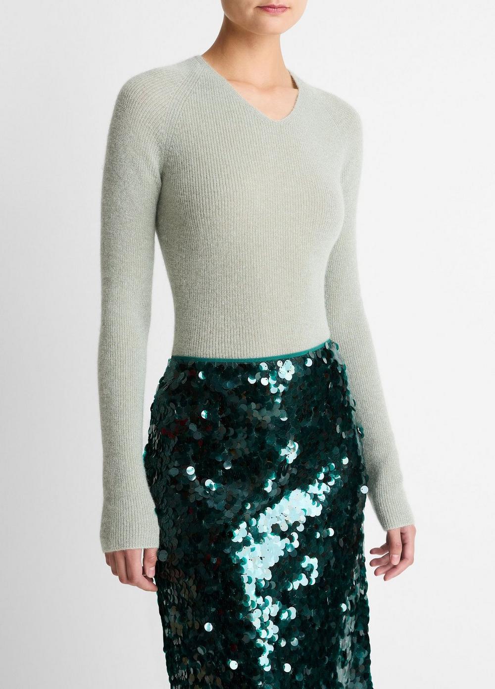 Vince Metallic Ribbed High V-Neck Sweater - Sweaters