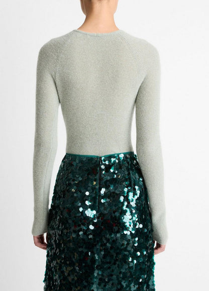 Vince Metallic Ribbed High V-Neck Sweater - Sweaters
