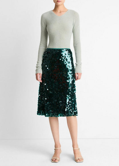 Vince Metallic Ribbed High V-Neck Sweater - Sweaters