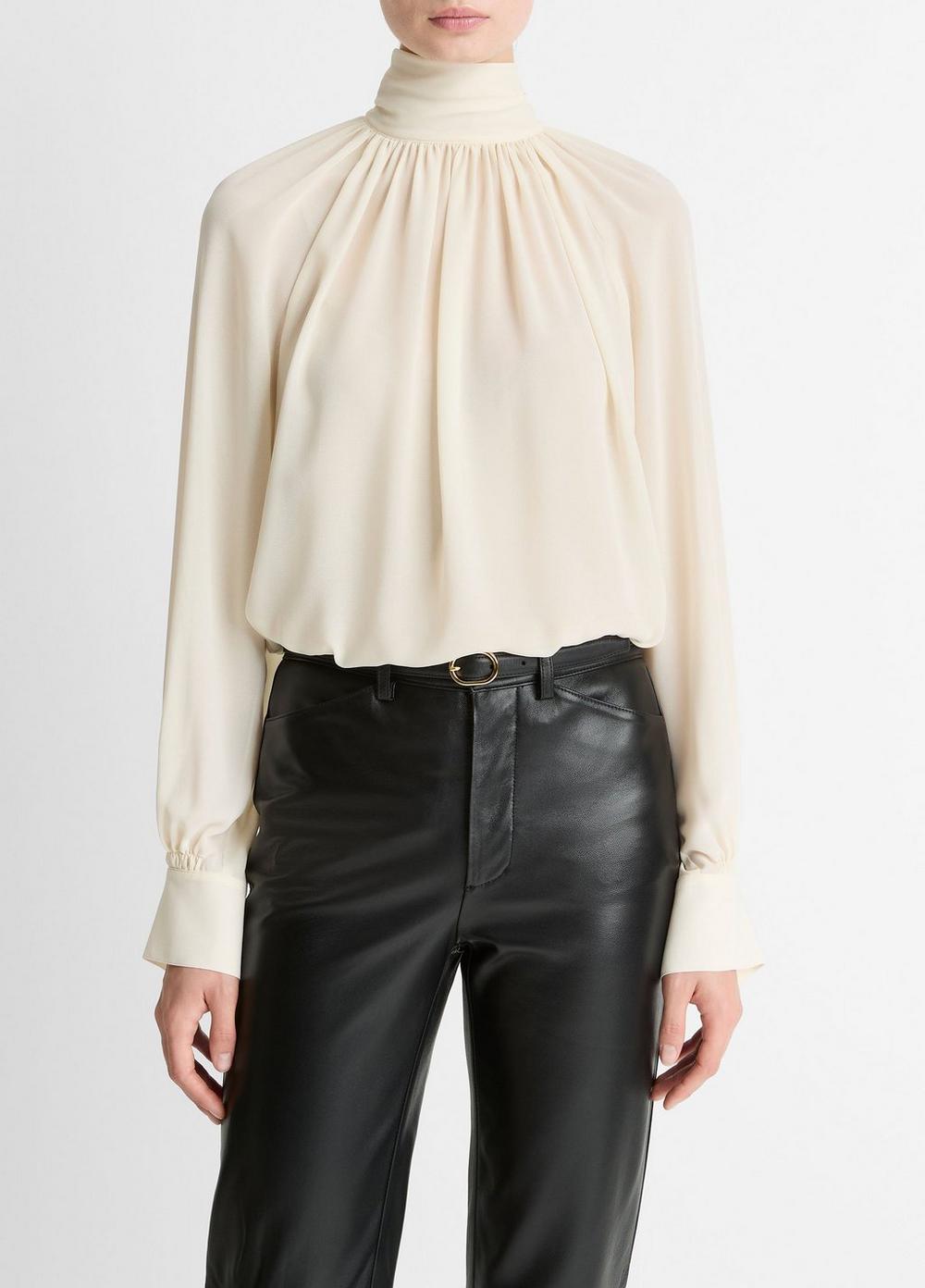 Vince Gathered Draped-Neck Crepe Blouse - Shirts & Tees