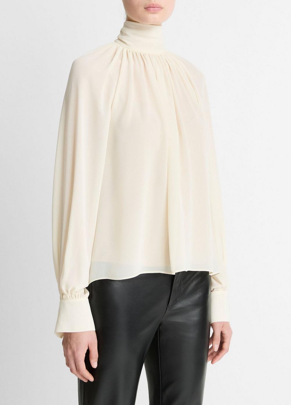 Vince Gathered Draped-Neck Crepe Blouse - Shirts & Tees