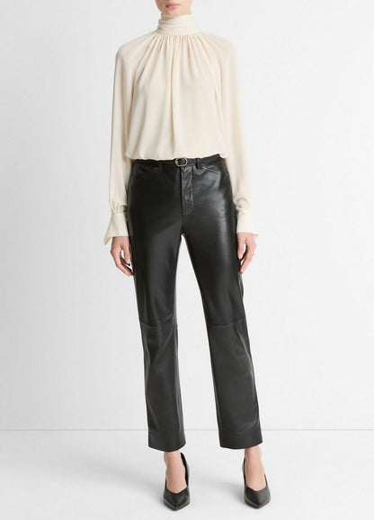 Vince Gathered Draped-Neck Crepe Blouse - Shirts & Tees