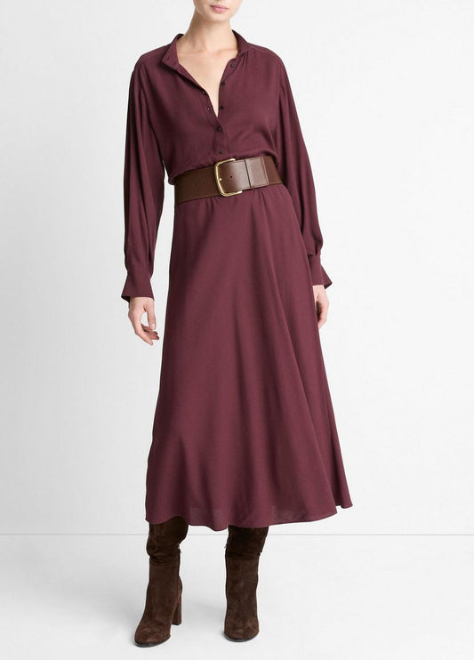 Vince Crepe Collar-Stand Shirt Dress - Dresses & Skirts