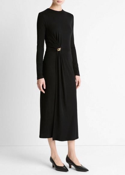 Vince Cinched-Waist Wool-Blend Long-Sleeve Dress - Dresses & Skirts