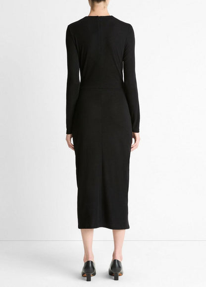 Vince Cinched-Waist Wool-Blend Long-Sleeve Dress - Dresses & Skirts
