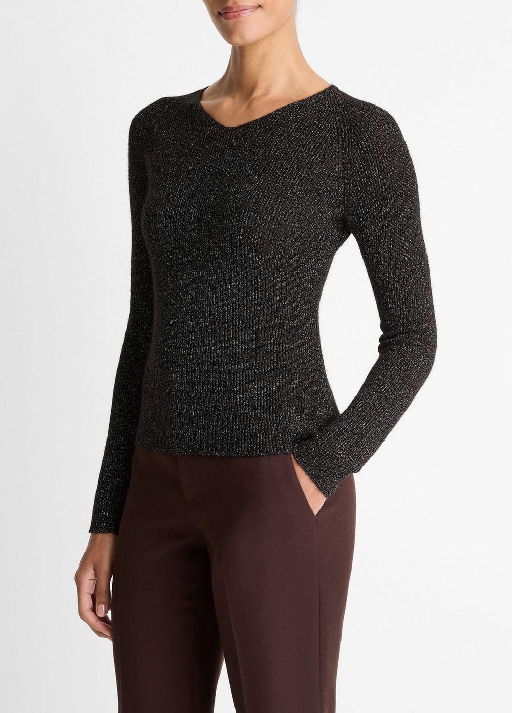 Vince Metallic Ribbed High V-Neck Sweater - Sweaters