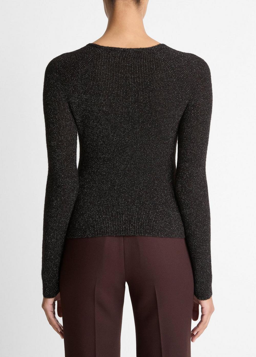 Vince Metallic Ribbed High V-Neck Sweater - Sweaters