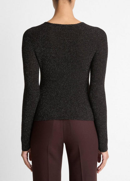 Vince Metallic Ribbed High V-Neck Sweater - Sweaters