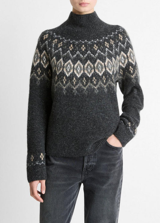 Vince Fair Isle Donegal Cashmere Turtleneck Sweater - Sweaters