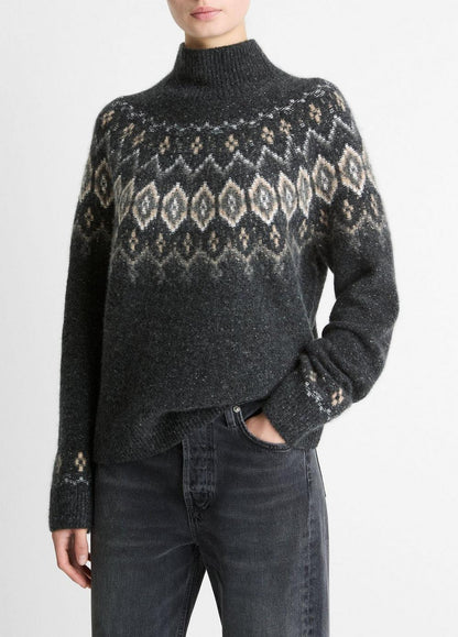 Vince Fair Isle Donegal Cashmere Turtleneck Sweater - Sweaters