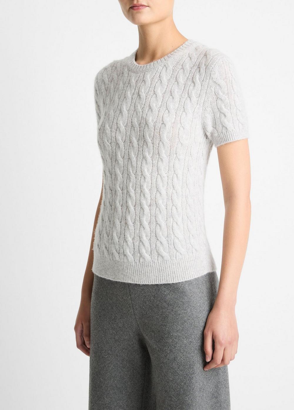 Vince Cable-Knit Wool & Cashmere-Blend Short-Sleeve Sweater - Sweaters