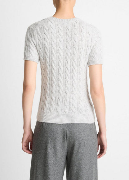 Vince Cable-Knit Wool & Cashmere-Blend Short-Sleeve Sweater - Sweaters