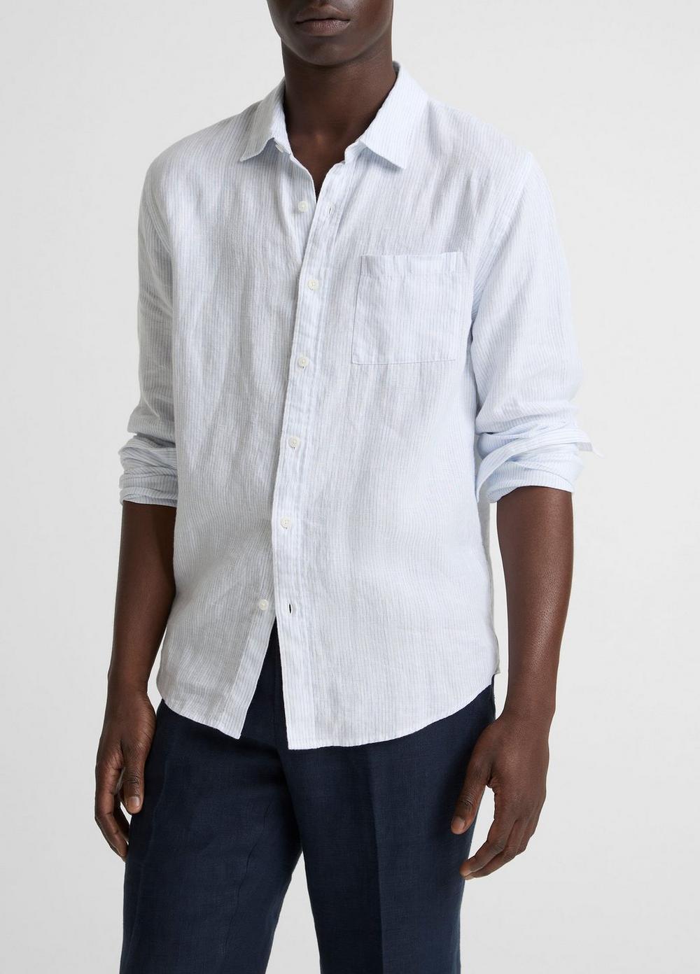 Vince Tate Stripe Linen Button-Front Shirt - Long Sleeve