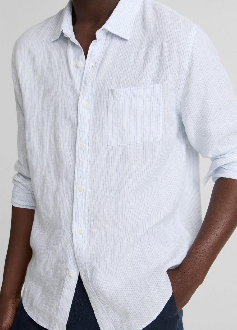 Vince Tate Stripe Linen Button-Front Shirt - Long Sleeve