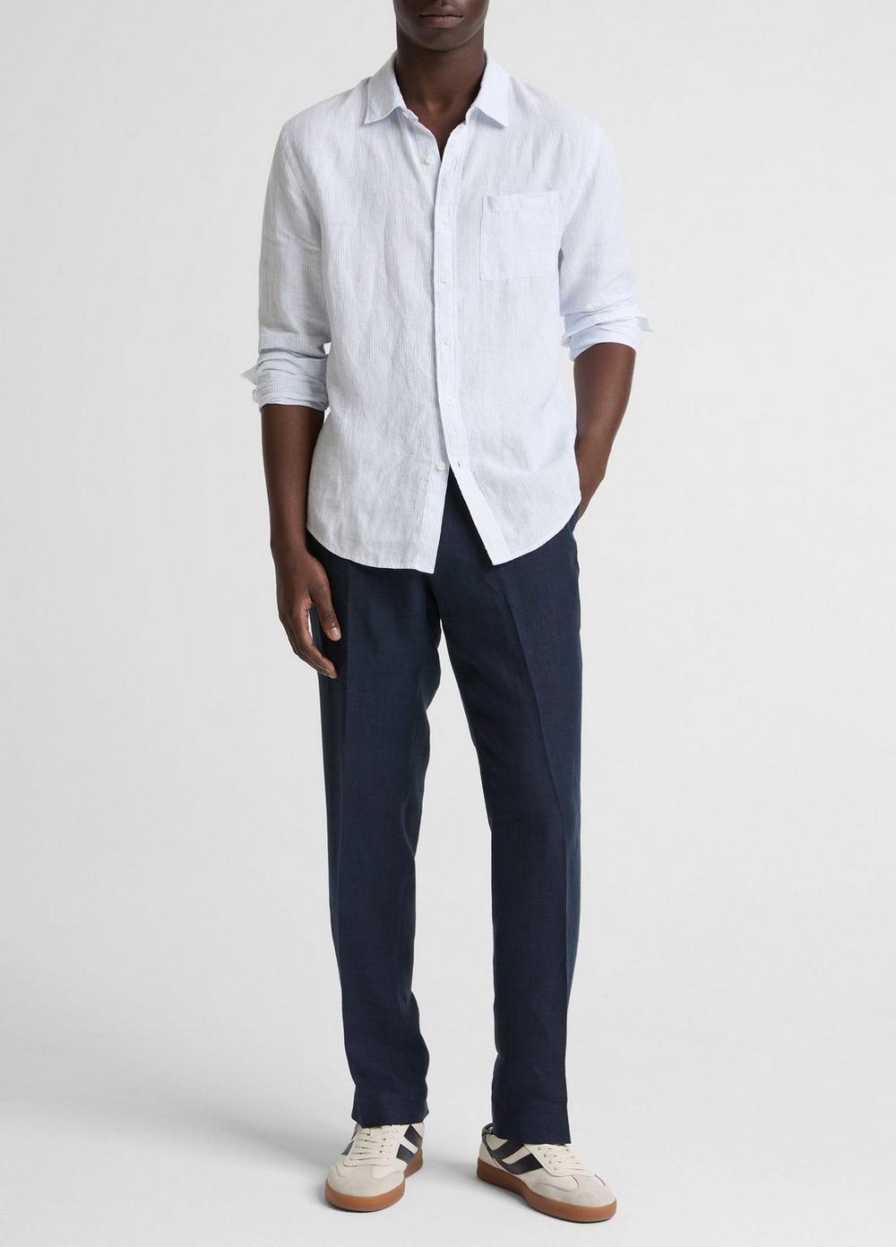 Vince Tate Stripe Linen Button-Front Shirt - Long Sleeve