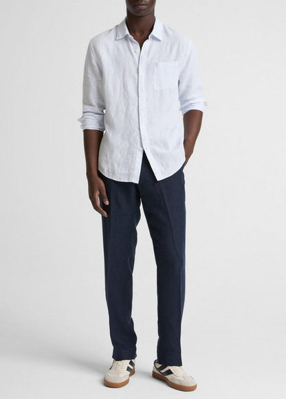 Vince Tate Stripe Linen Button-Front Shirt - Long Sleeve