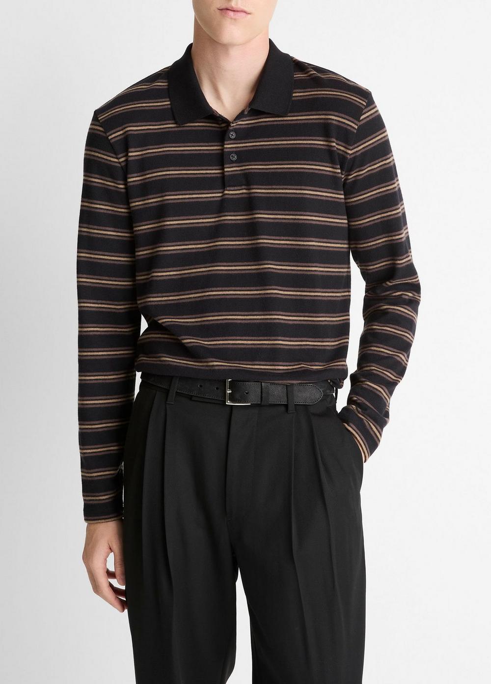 Vince Striped Cotton-Blend Long-Sleeve Polo Shirt - Tees & Hoodies
